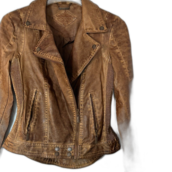 Jou Jou Faux Leather Brown Bomber Jacket - Picture 2 of 7